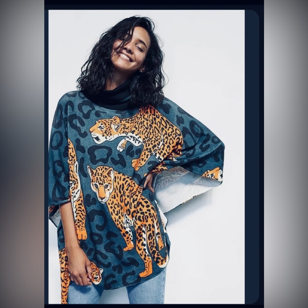 Anthropologie Rare Leopard Poncho Pullover NWT new size Xs/small Rare